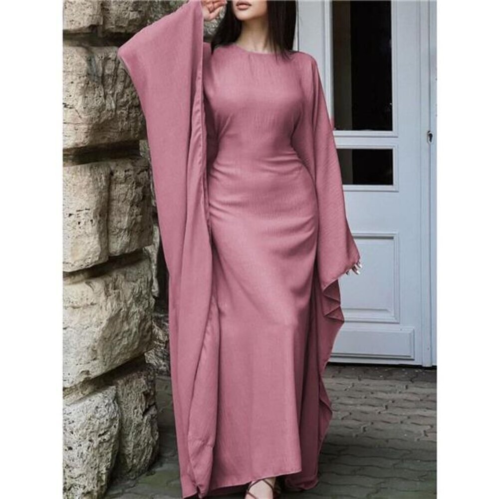 Round Neck Maxi Dress with Flowing Cape Sleeves